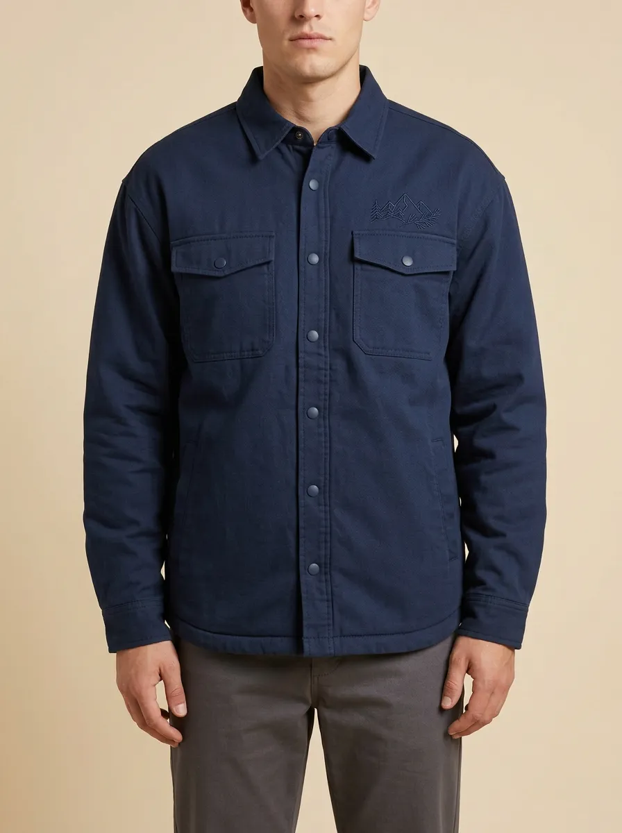 Men's Mountain-Forest Embroidered Snap-Front Utility Jacket
