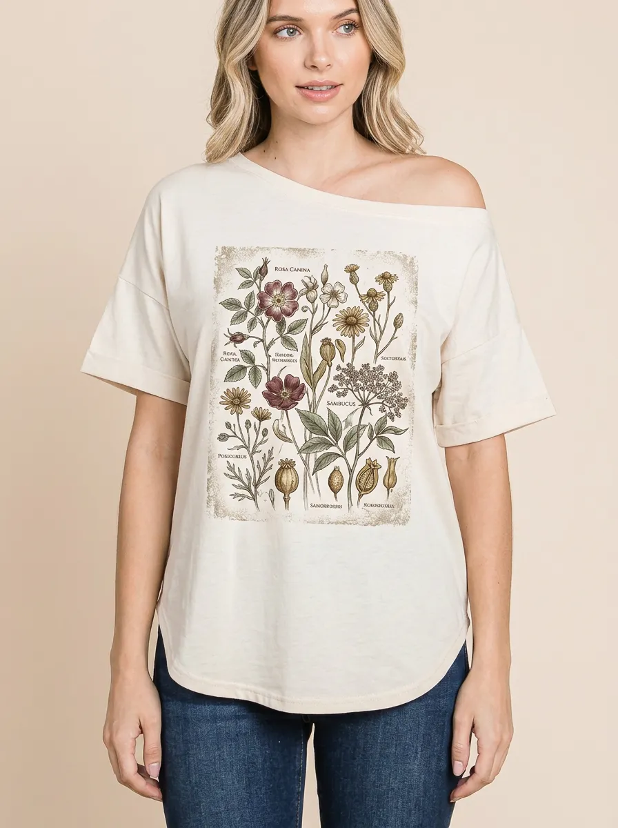 Women's Botanical Lover Vintage Wildflower Printed T-shirt