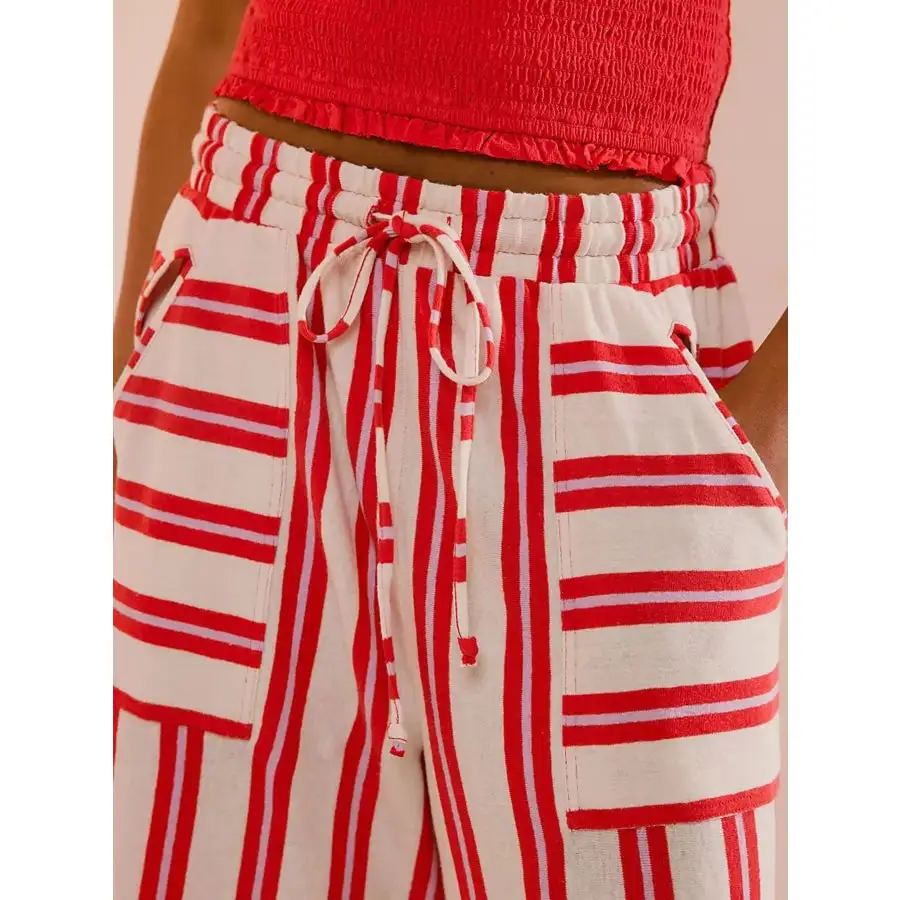 Relaxed Striped Wide Leg Drawstring Pants