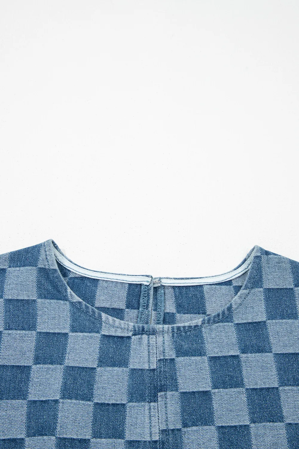 Blue Checkered Denim Mini Dress