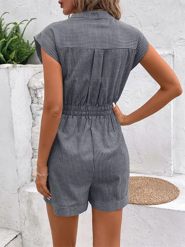 Pinstripe Short Sleeve Jumpsuit Shorts