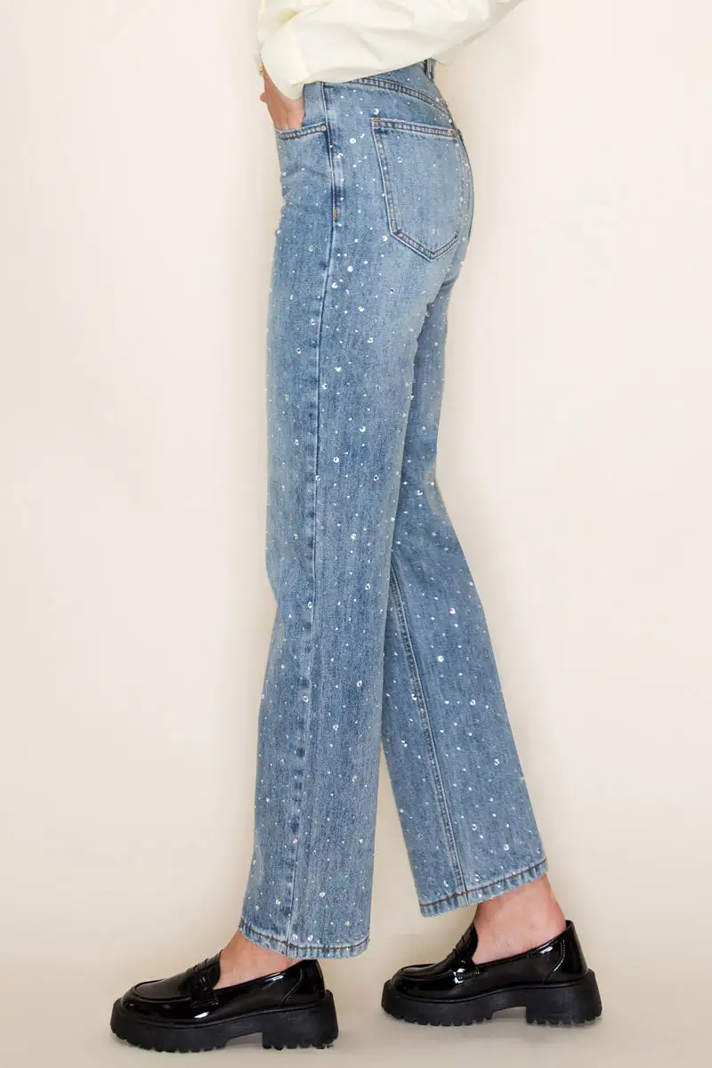 High Rise Embellished Straight Jeans