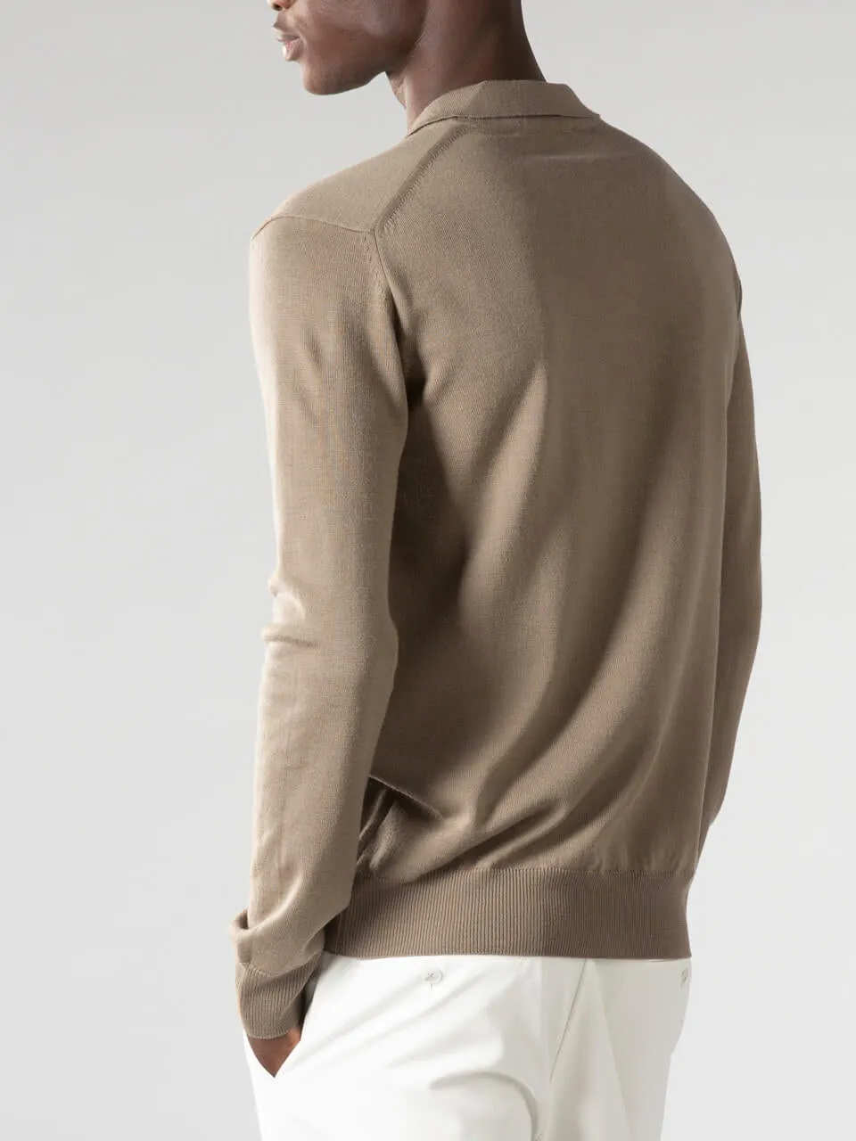 Cashmere Merino Blend Buttonless Slim Fit Knit Construction Polo Shirt