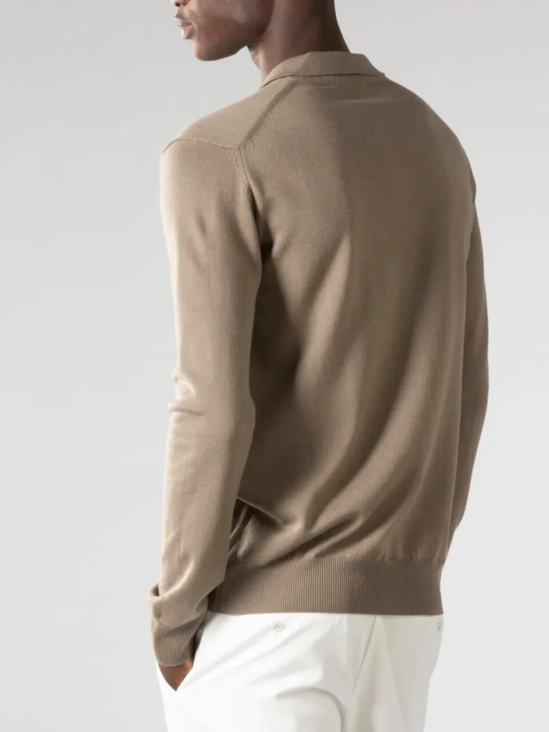 Cashmere Merino Blend Buttonless Slim Fit Knit Construction Polo Shirt