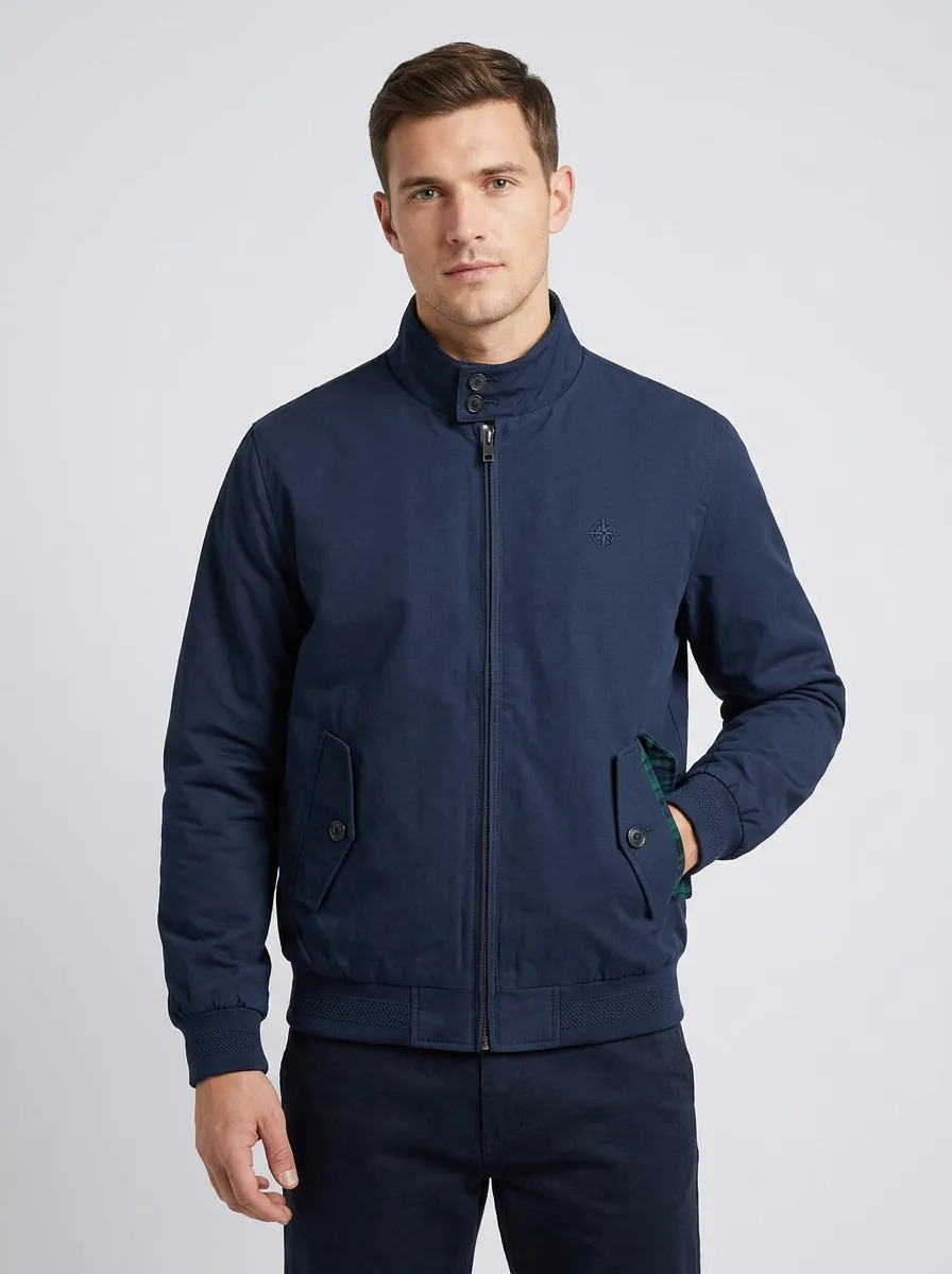 Men's Casual Style Compass Logo Plaid Lined Printed Jacket