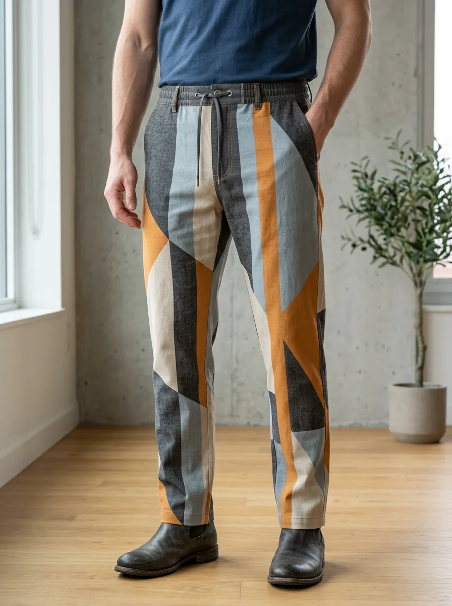 Men's Geometric Abstract Pattern Printed Casual Pants
