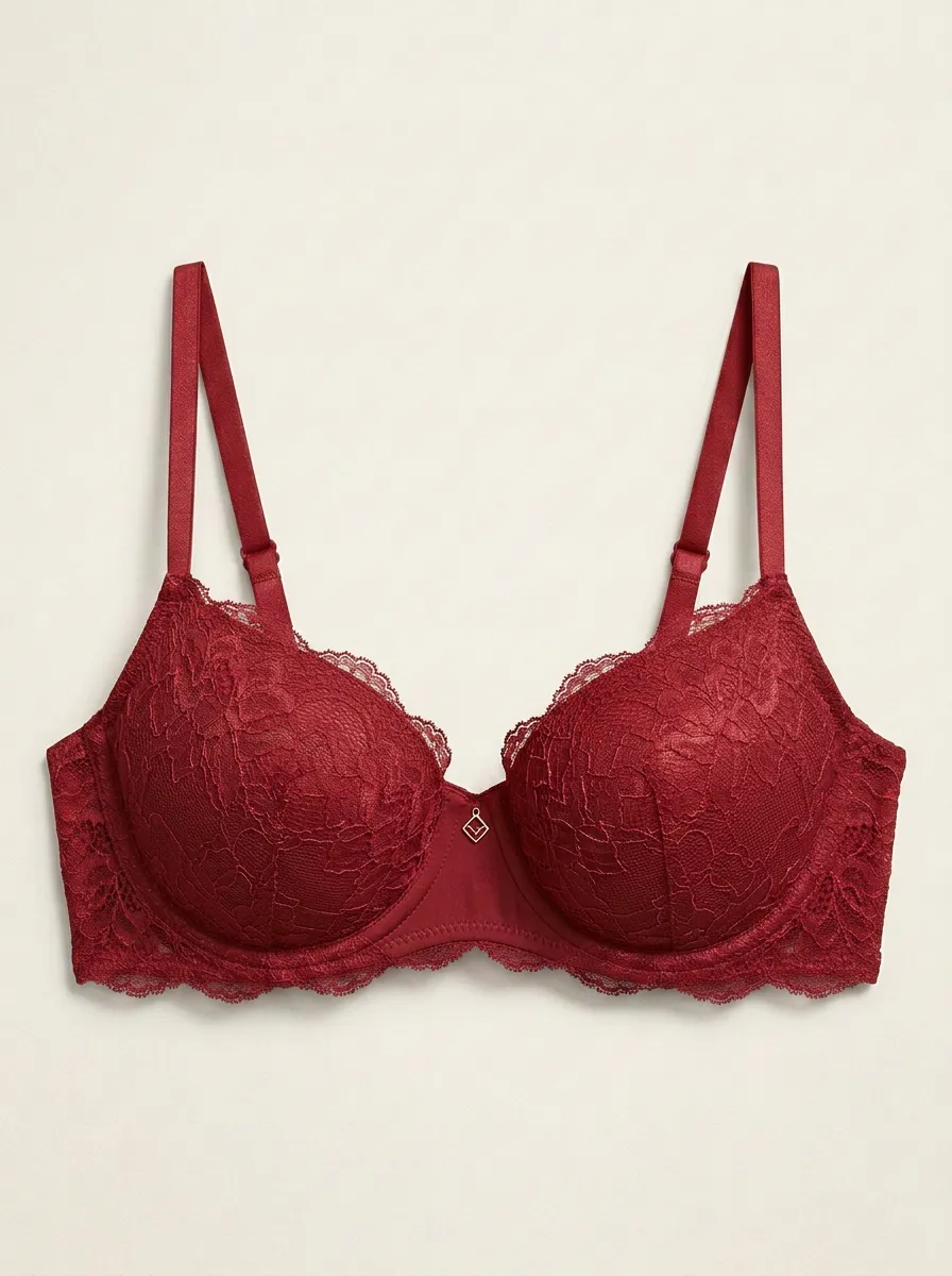 Women's Underwire Lace-Trim Floral-Lace Geometric-Pattern Bra