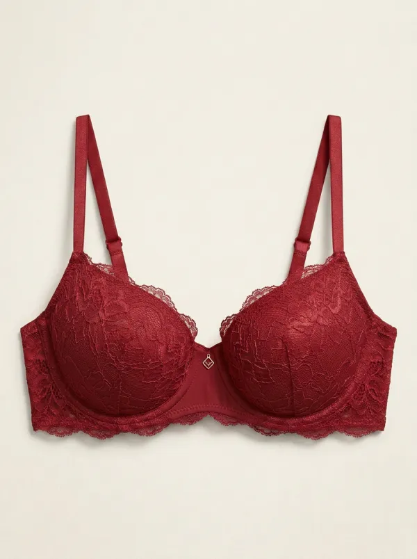 Women's Underwire Lace-Trim Floral-Lace Geometric-Pattern Bra