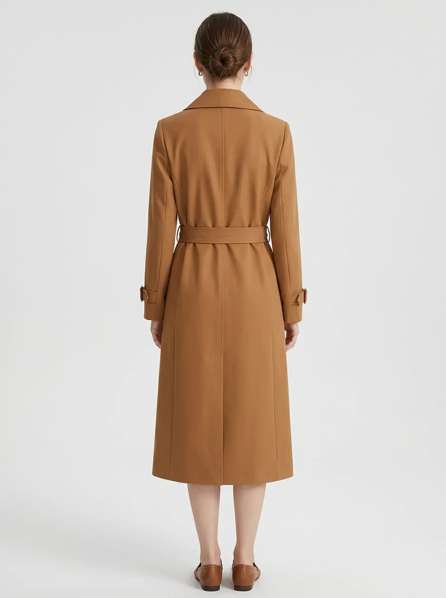 Women's Classic Refined Belted Minimalist Long Trench Coat
