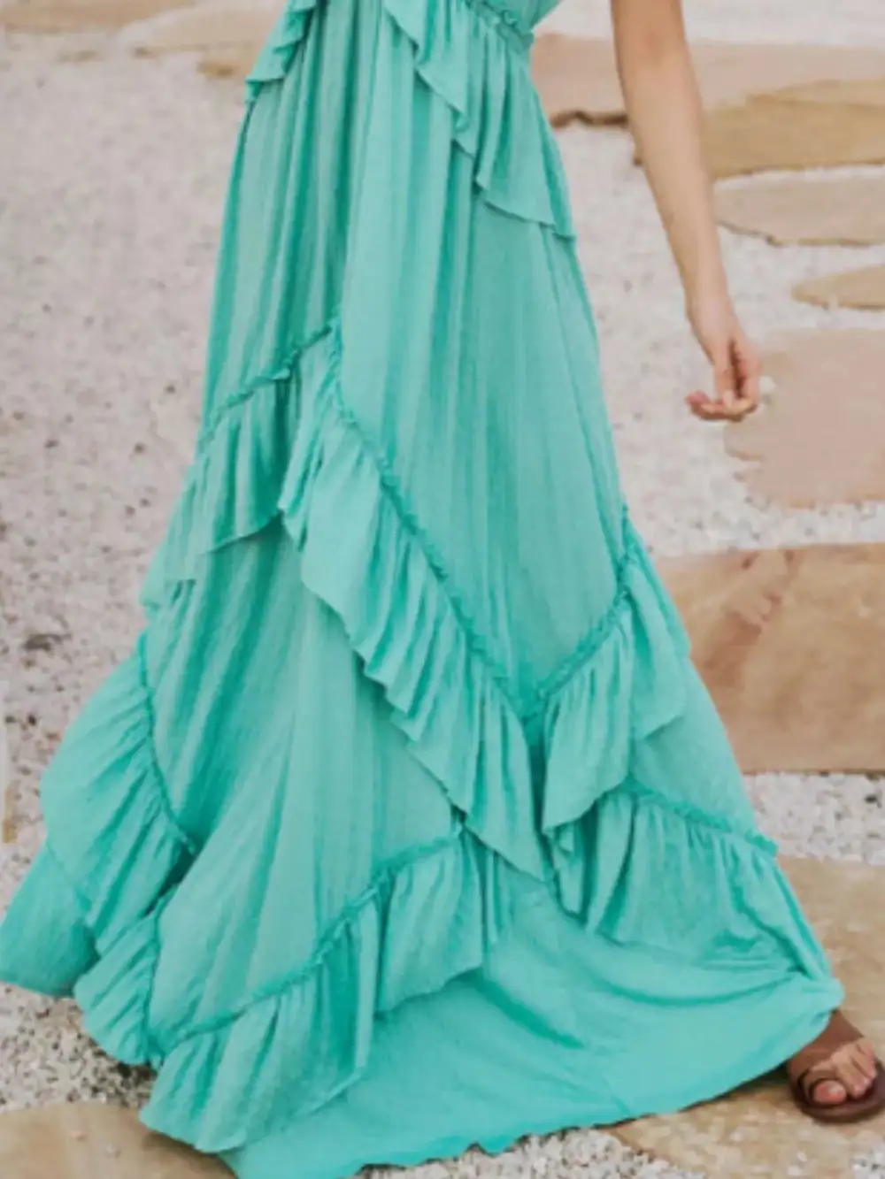 Polished Detail Ruffle Maxi Dress