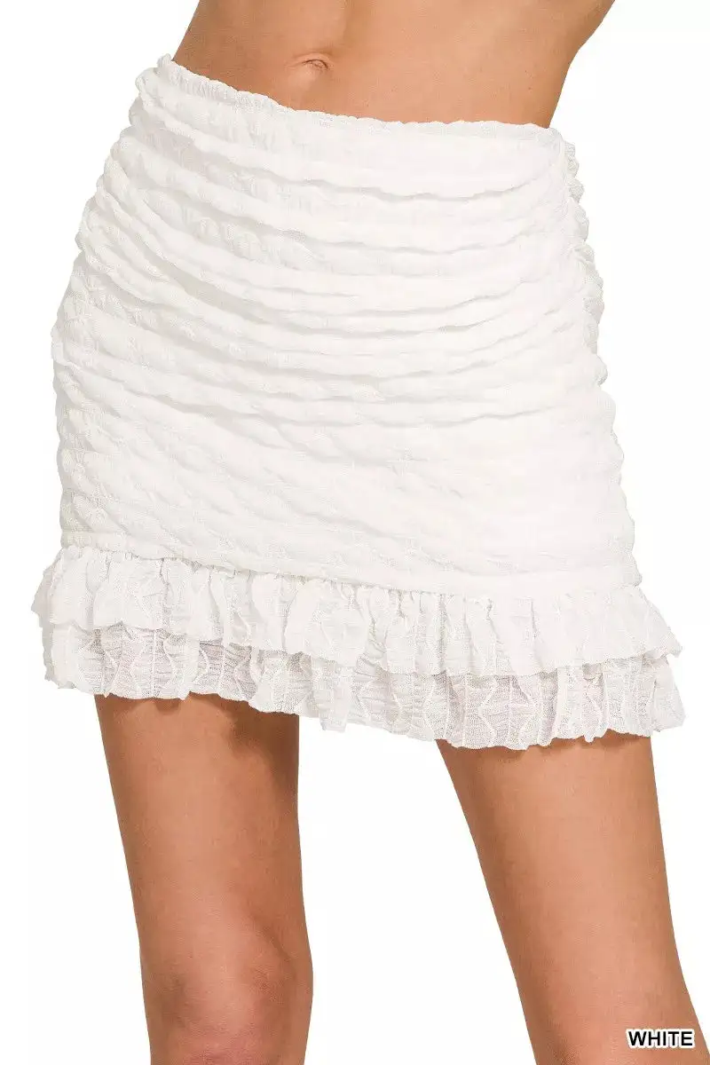 Refined Ruched Ruffle Trim Detail Skirt
