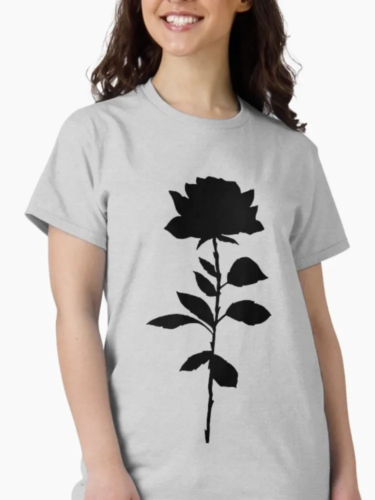 Women's Rose Silhouette Print Round-neck Short-sleeved T-Shirt