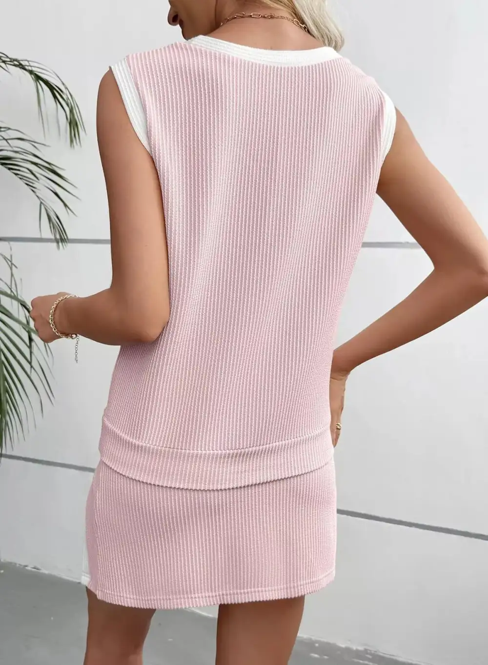 Ribbed Knit Sleeveless Top and Skort Set