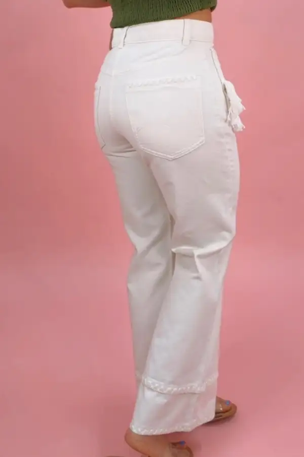 Fringe Hem Fluid Drape Pants