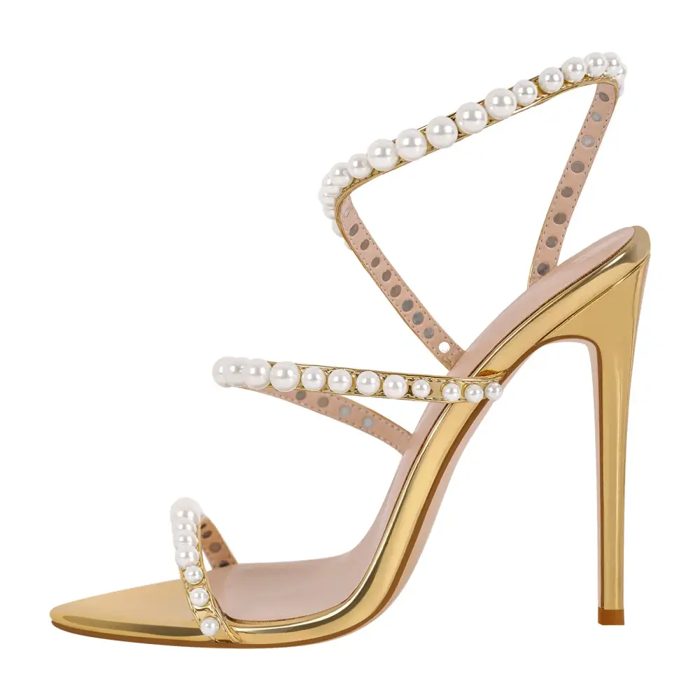 Pointed Toe Pearl Strap Stiletto Sandals