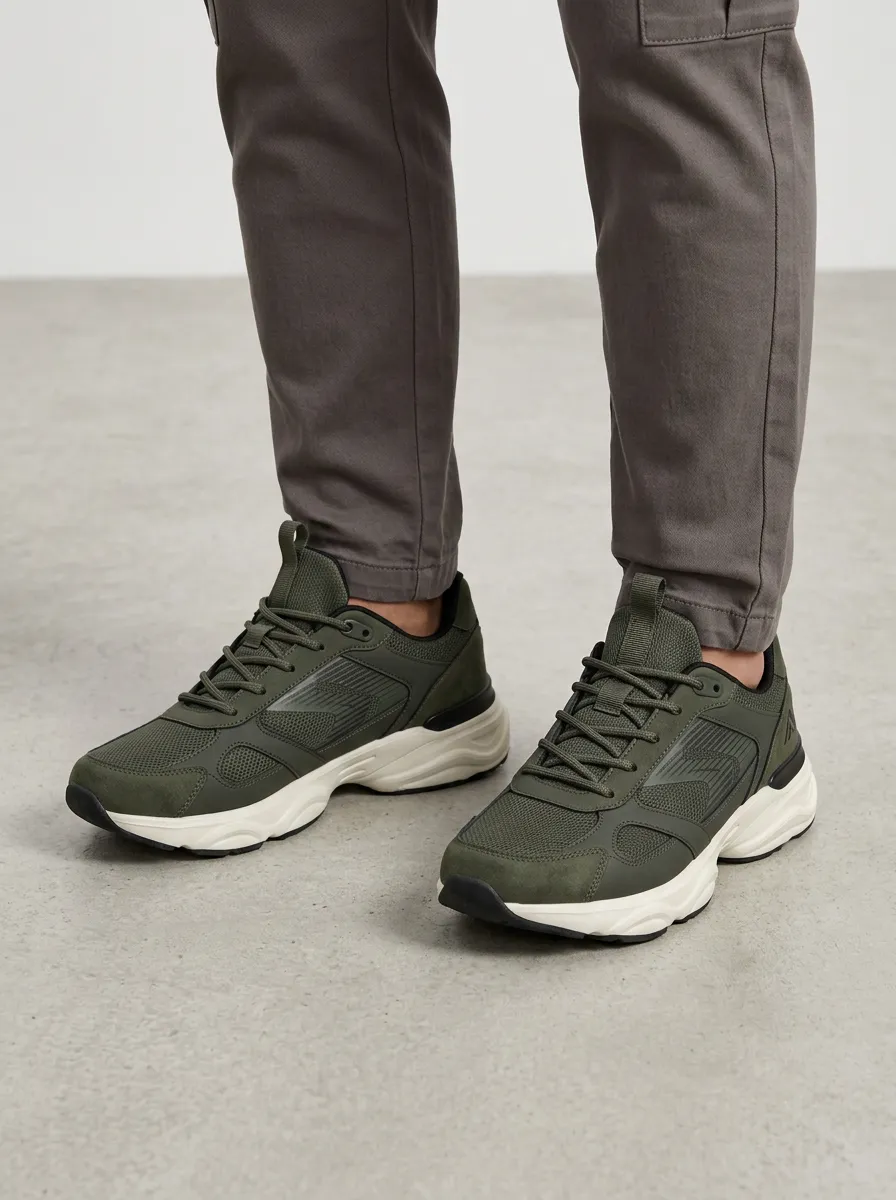 Men's Olive Green Tactical Olive Green Mesh Athletic Sneakers