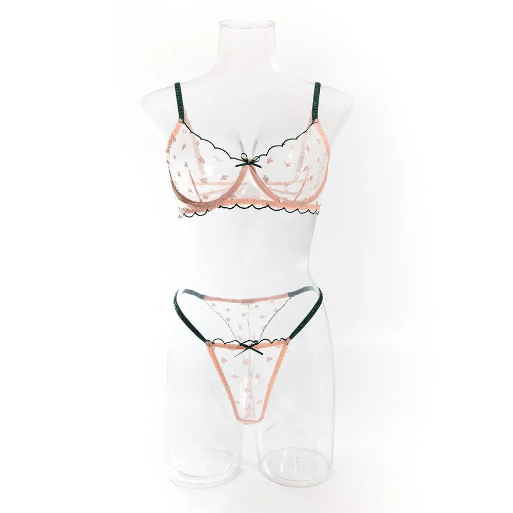 Card Pattern Sheer Lace Underwire Bra Set