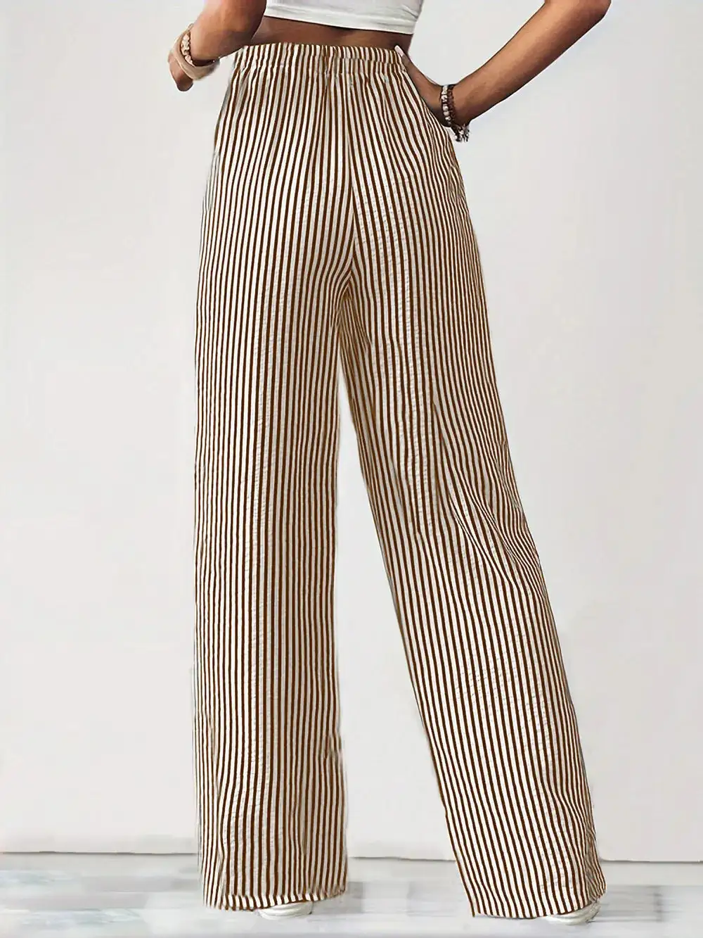 Drawstring Elastic Waist Striped Pocketed Pants