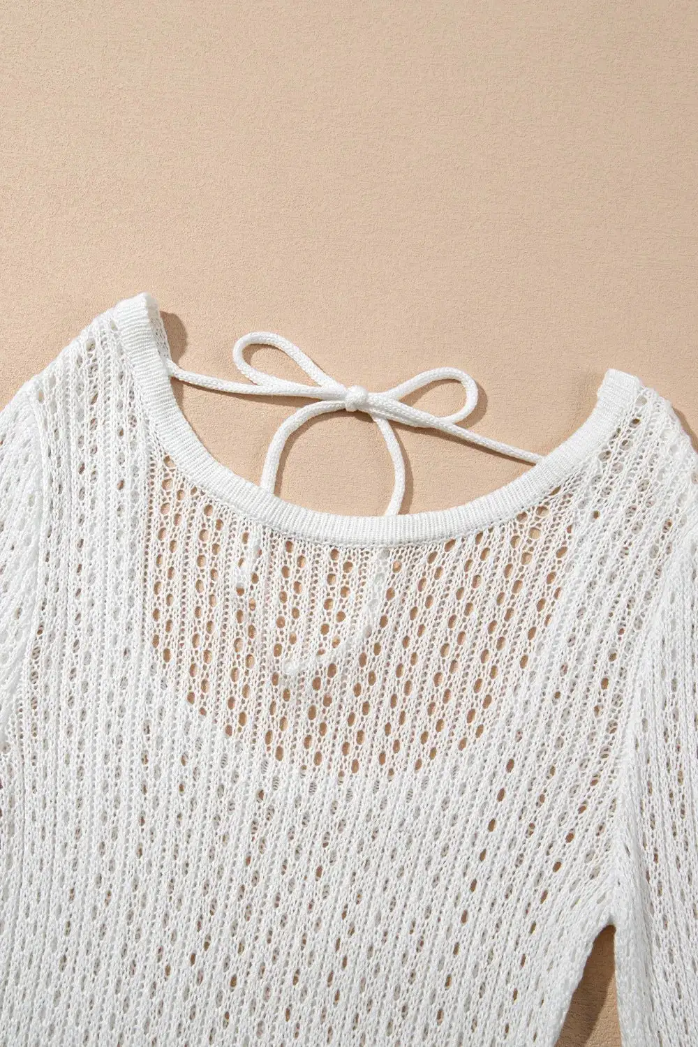 Hollow Out Bell Sleeve Drawstring Knit Cover Up Dress