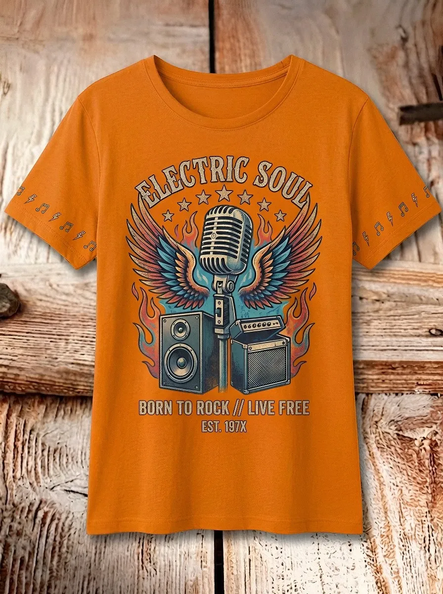 Unisex Rock Music Lover Electric Soul Microphone Printed T-shirt