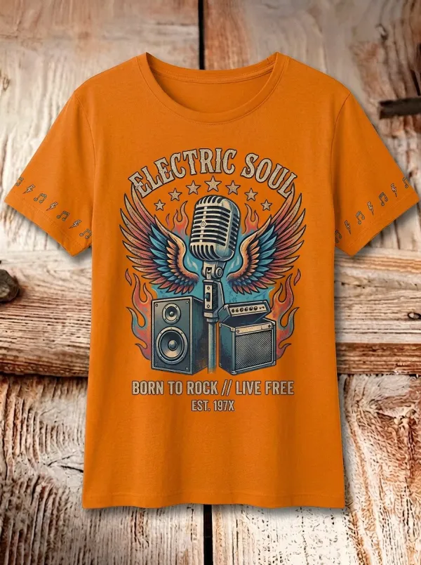 Unisex Rock Music Lover Electric Soul Microphone Printed T-shirt