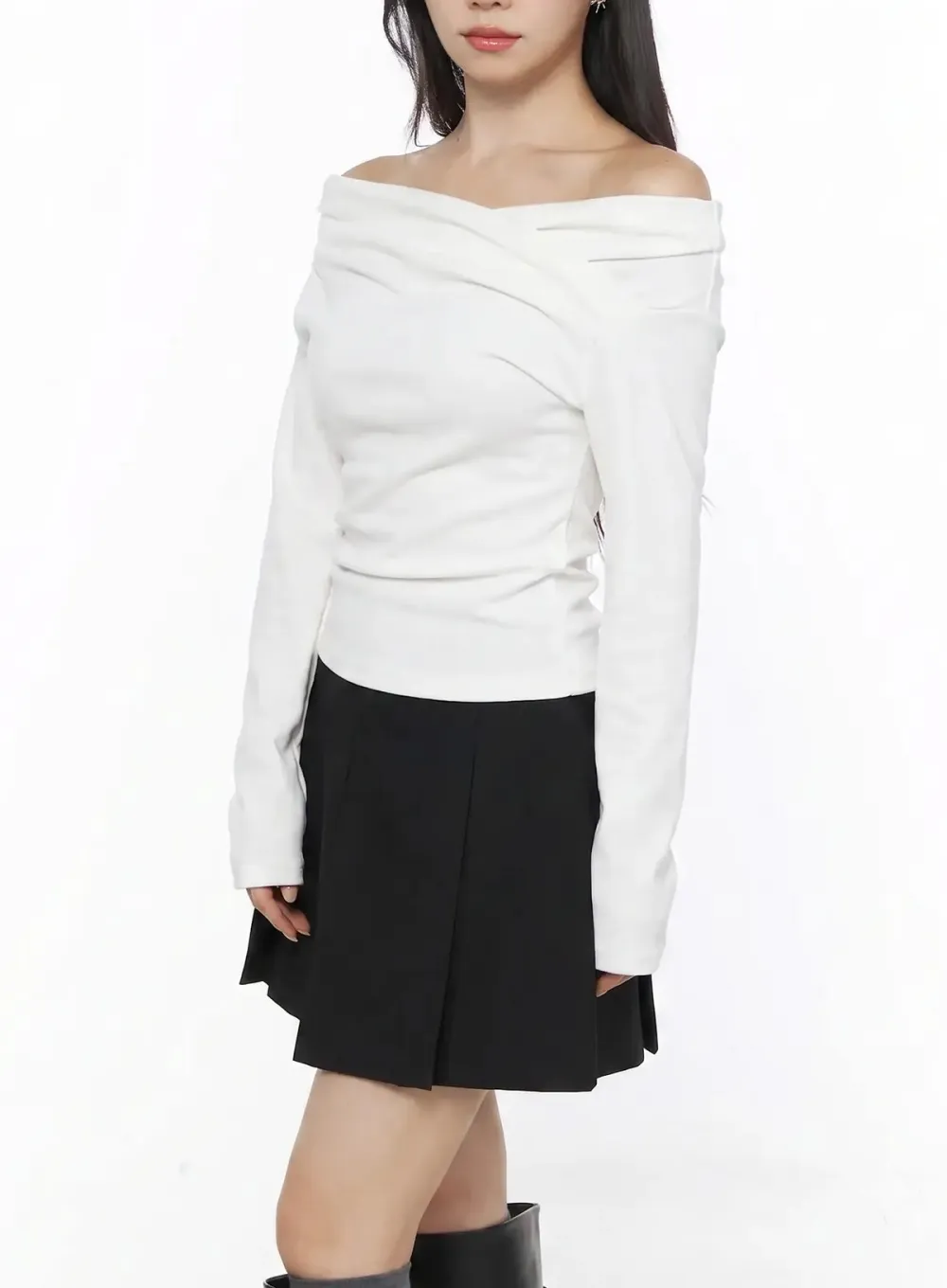Off-The-Shoulder Ruched Long Sleeve Top
