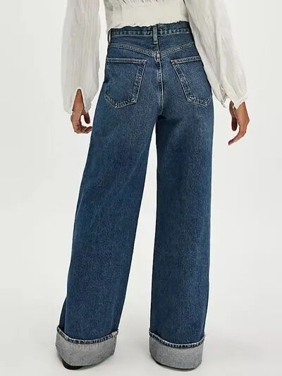 Pocketed Cuffed Denim Jeans