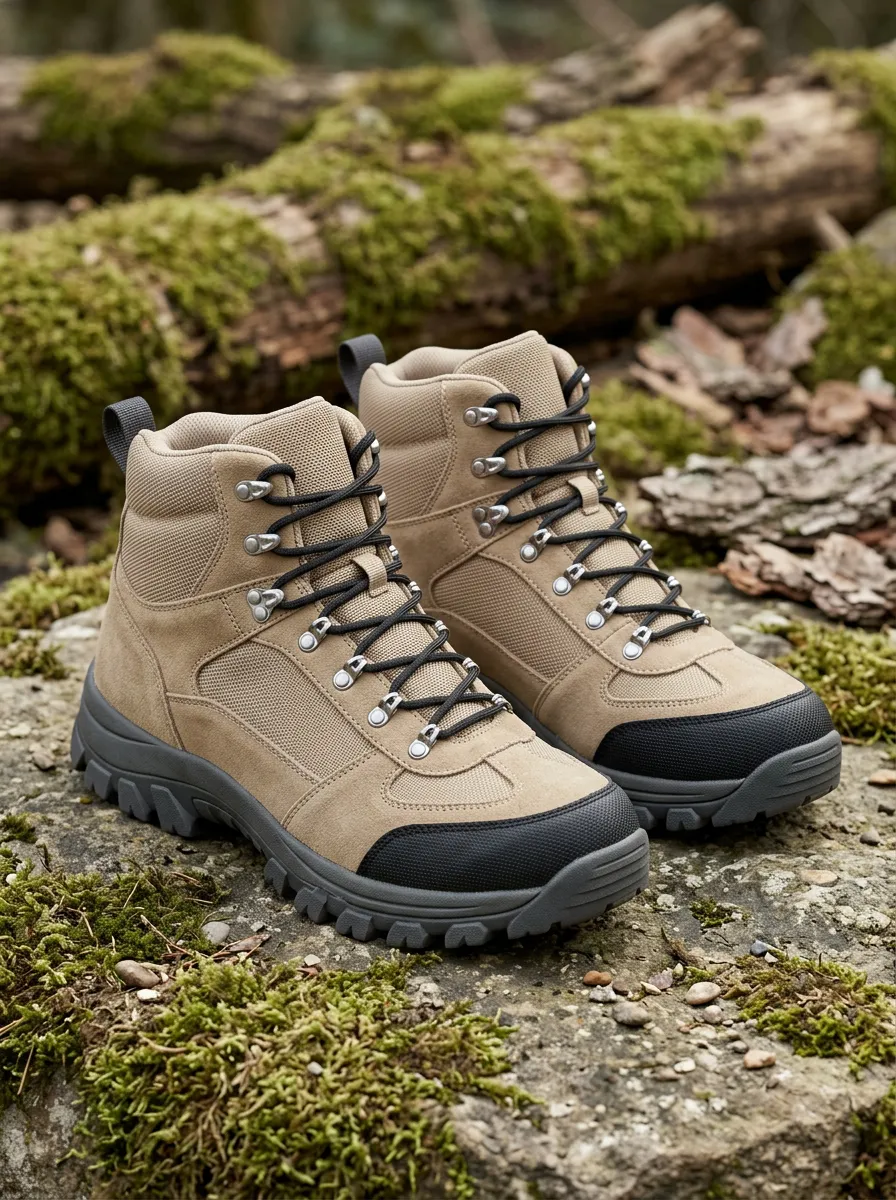 Unisex Trail-Inspired Outdoor Hiking Adventure Tan Suede Printed Boots