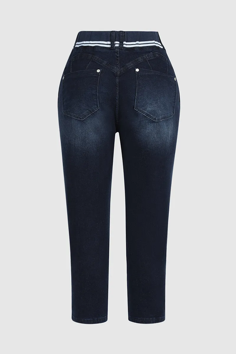 Double Button Drawstring Capris Jeans