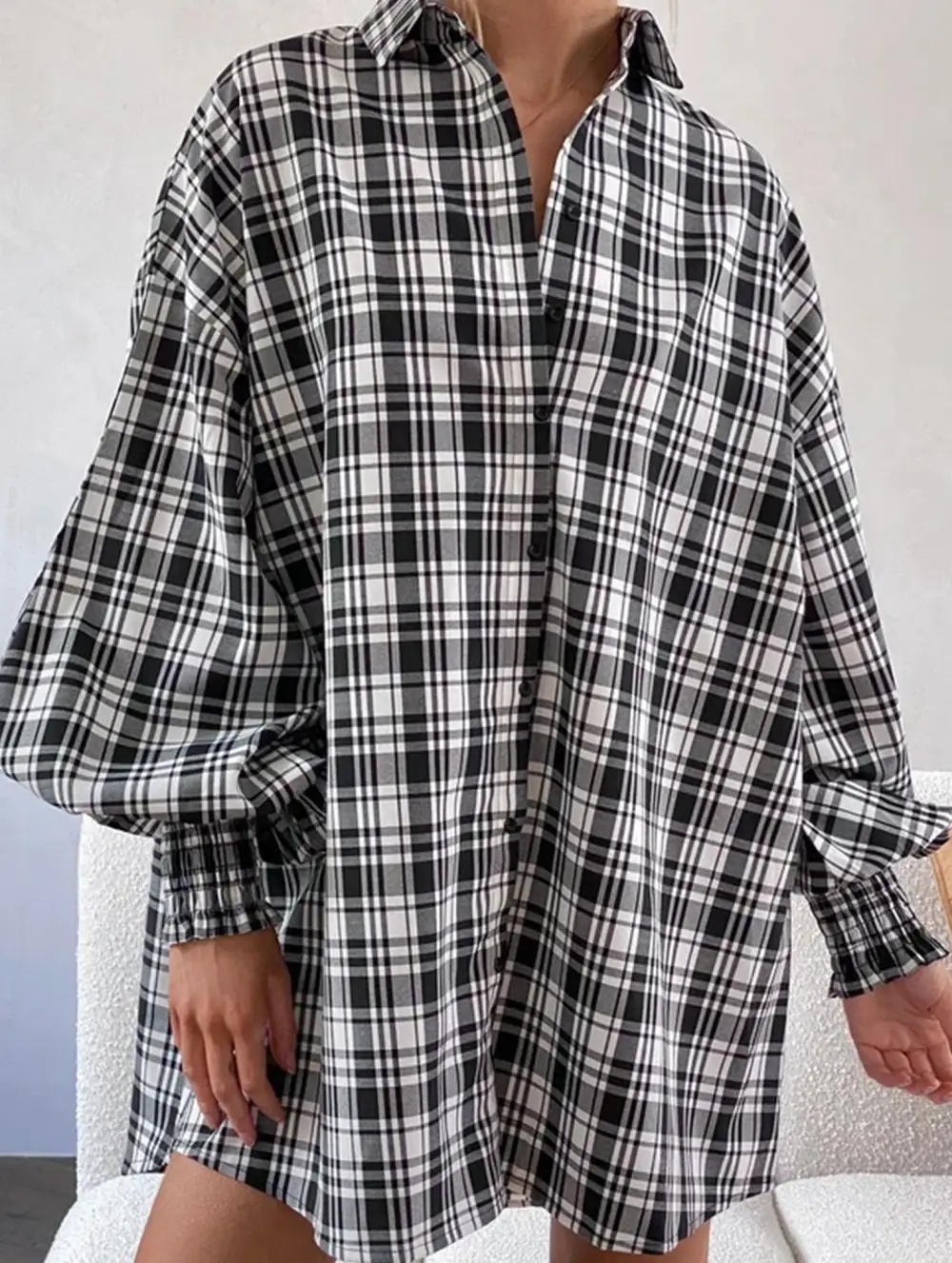 Plaid Lantern Sleeve Shirt