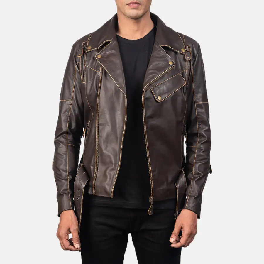 Men's Classic Layered Biker Leather Jacket