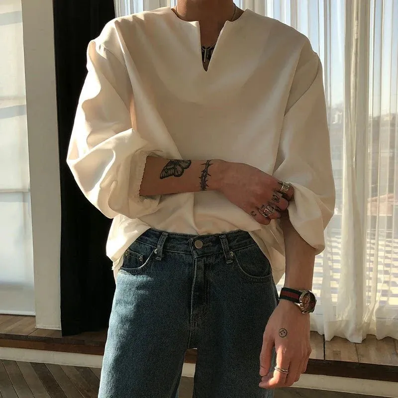 V-Neck Cuff Detail Long Sleeve Shirt