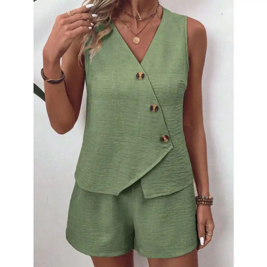 Relaxed Button Up Vest and Shorts Set