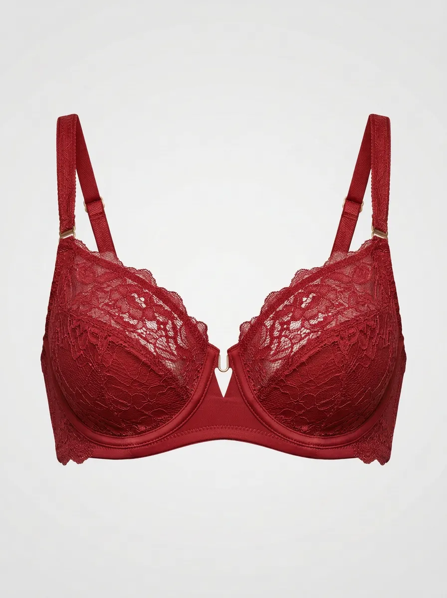 Women's Underwire Floral-Lace Scalloped-Edge Adjustable-Strap Bra