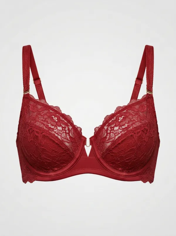 Women's Underwire Floral-Lace Scalloped-Edge Adjustable-Strap Bra