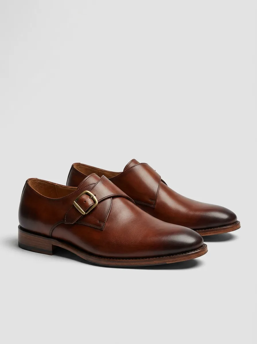 Men's Classic Classic Leather Single Monk Strap Dress Shoes