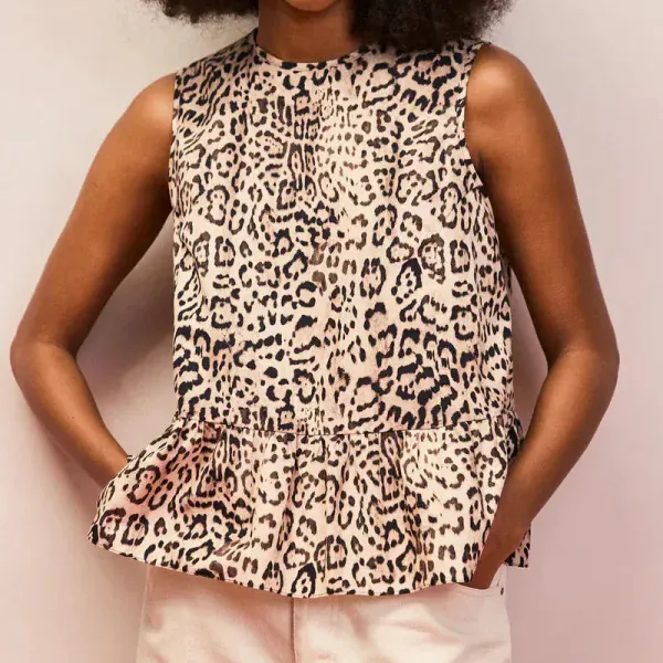 Peplum Cotton Leopard-Print Women's Shirt