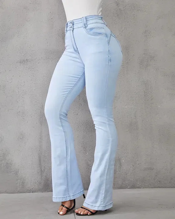Button Front Butt Lifting Flare Jeans