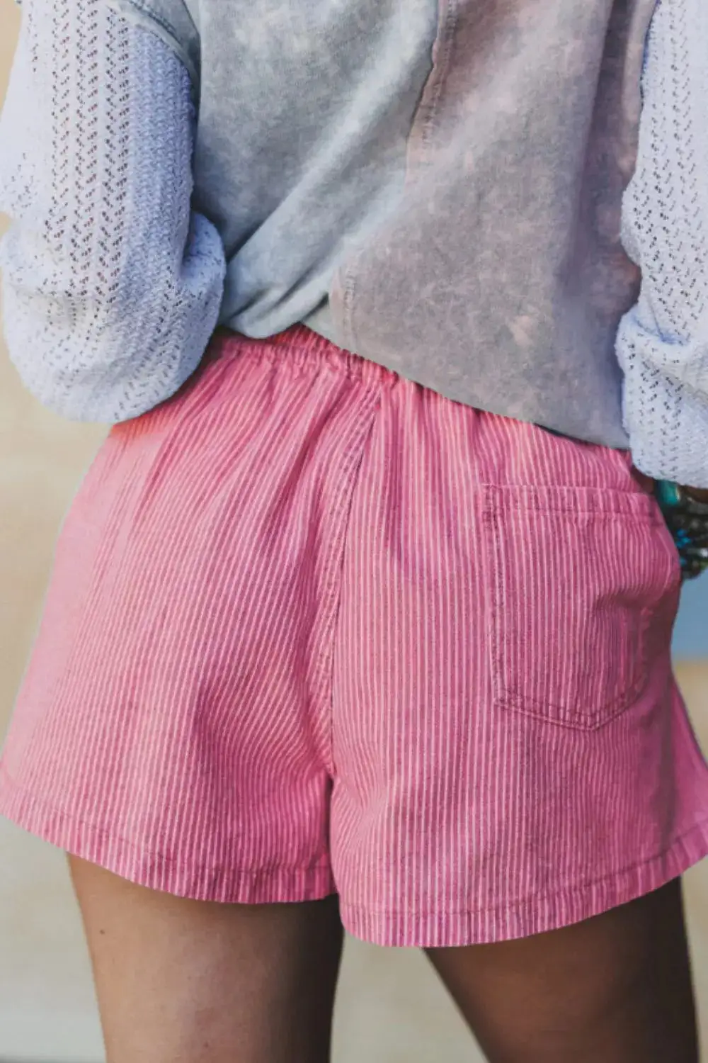 Sequin Striped Drawstring Elastic Waist Shorts