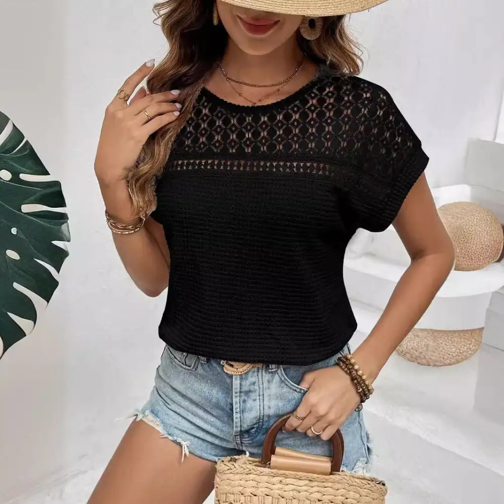 Women's Openwork Raglan-Sleeve T-Shirt