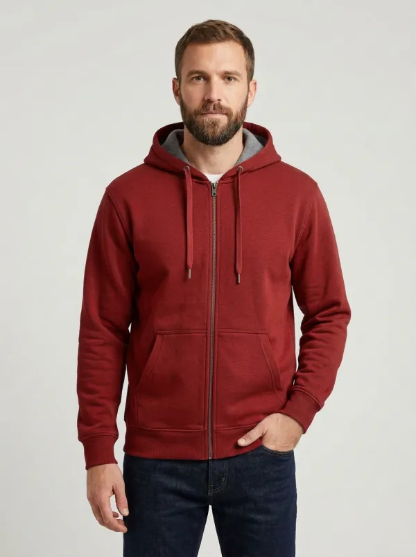 Classic Zip-Up Solid Profile Men's Hoodie