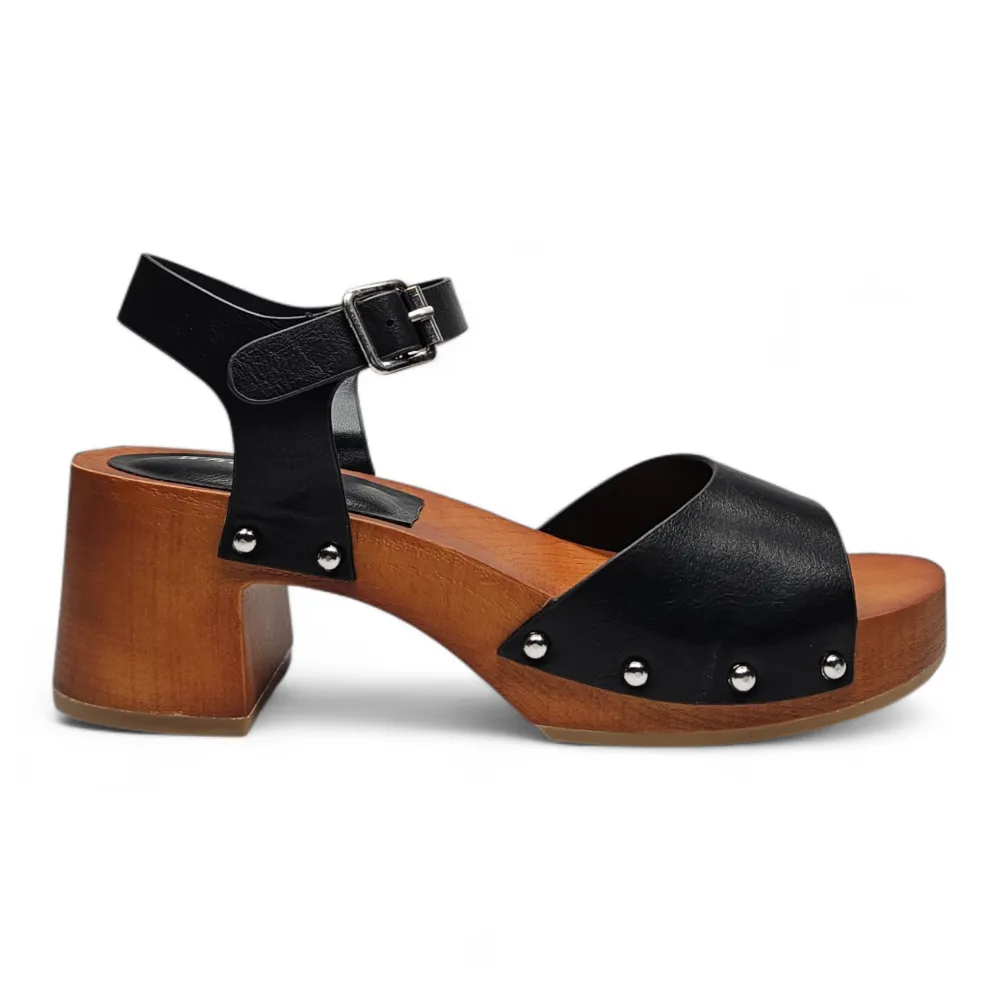Del Mar Wooden Platform Buckle Heel Sandal