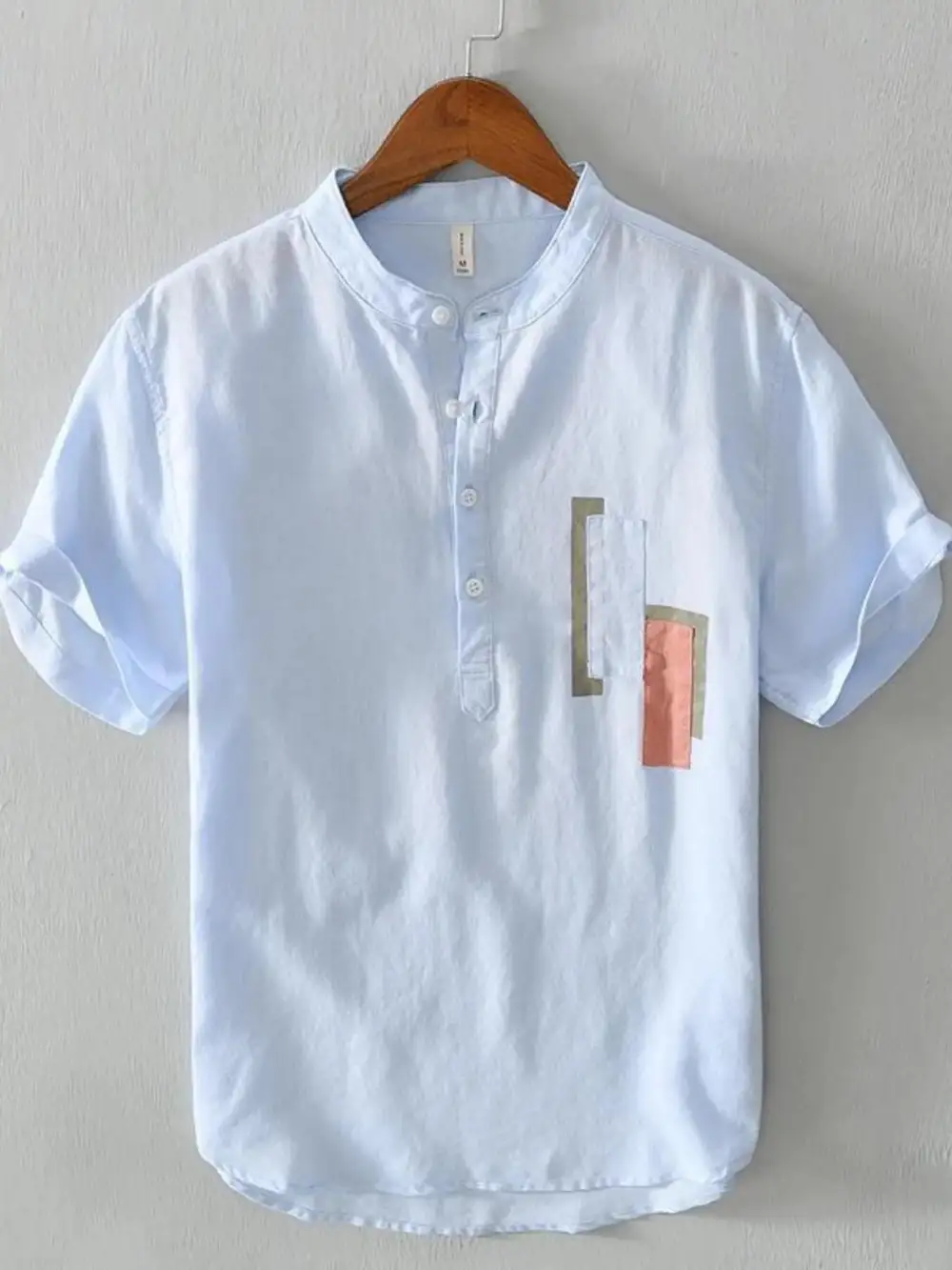 Contrast-Trim Half-Button Henley T-Shirt