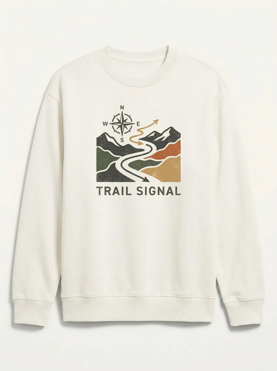 Unisex Hiking Lover Mountain Compass Trail Signal Printed Sweatshirt