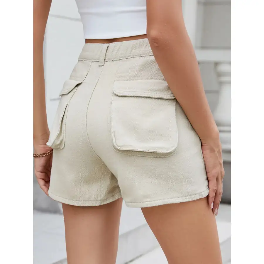 High Waist Utility Pocket Denim Shorts