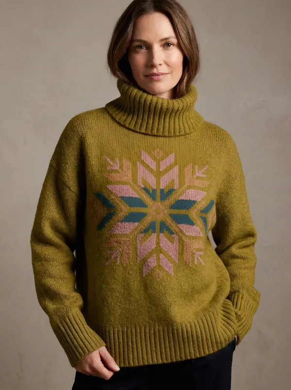 Women's Winter Holiday Snowflake Printed Turtleneck Sweater