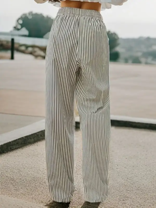 Drawstring Elastic Waist Striped Pocketed Pants