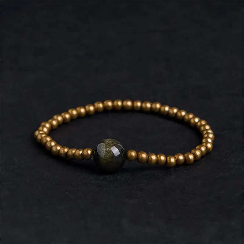 Plated Copper Brass Obsidian Bracelet