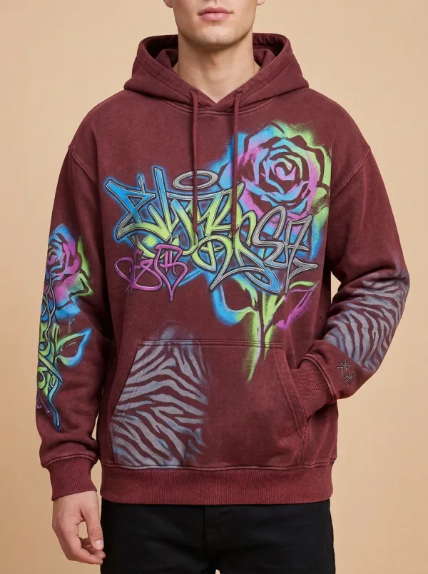 Unisex Graffiti Rose Zebra Graphic Hoodie