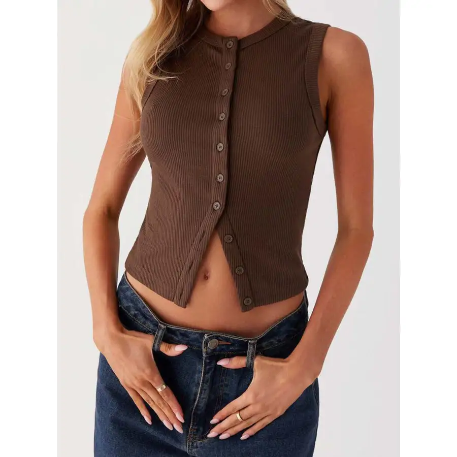 Button Up Round Neck Tank